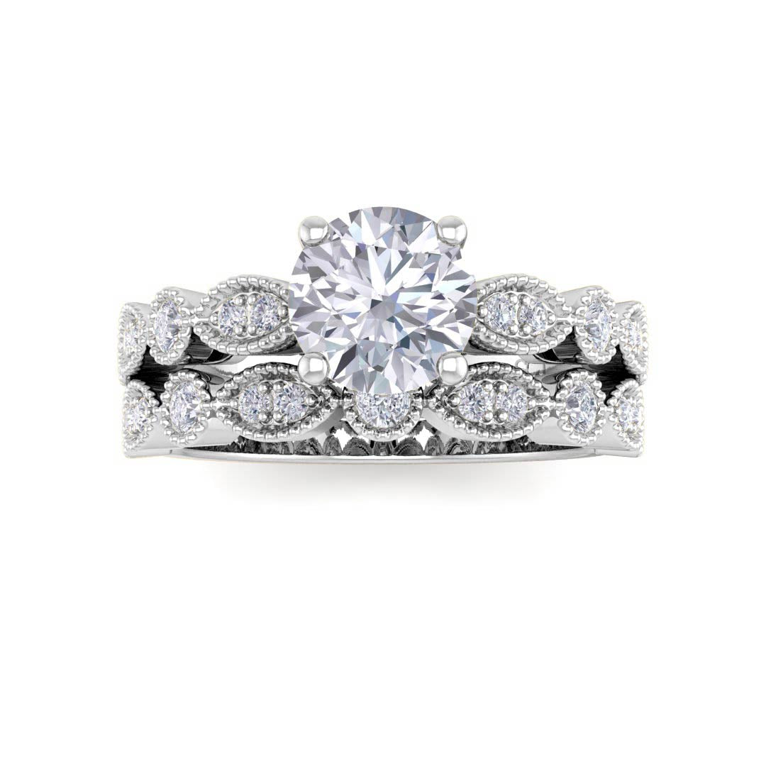 Platinum Round Brilliant Diamond Milgrain Bridal Set 1.0tdw