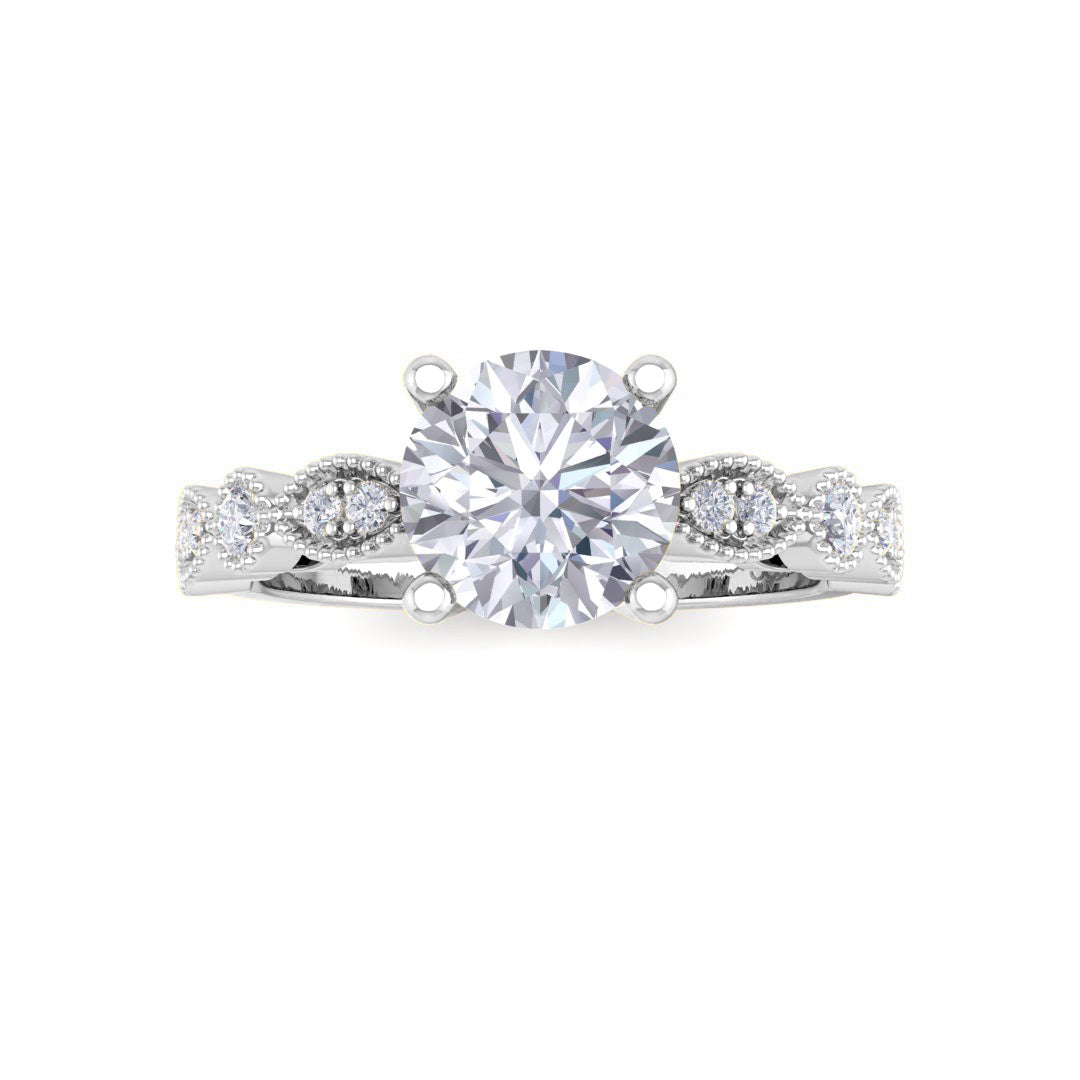 Platinum Round Brilliant Diamond Milgrain Bridal Set 1.25tdw