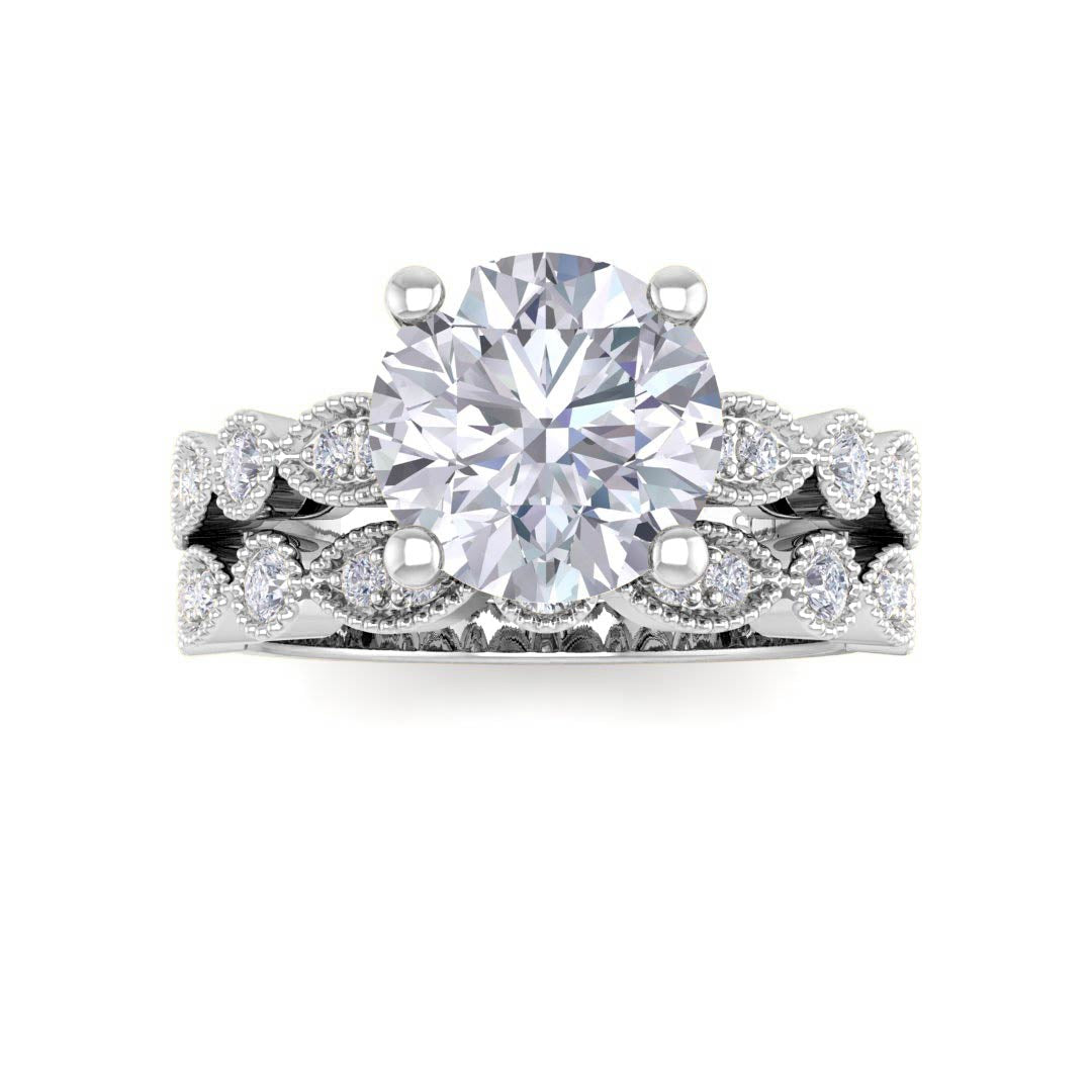 14K White Gold Round Brilliant Diamond Milgrain Bridal Set 2.25tdw
