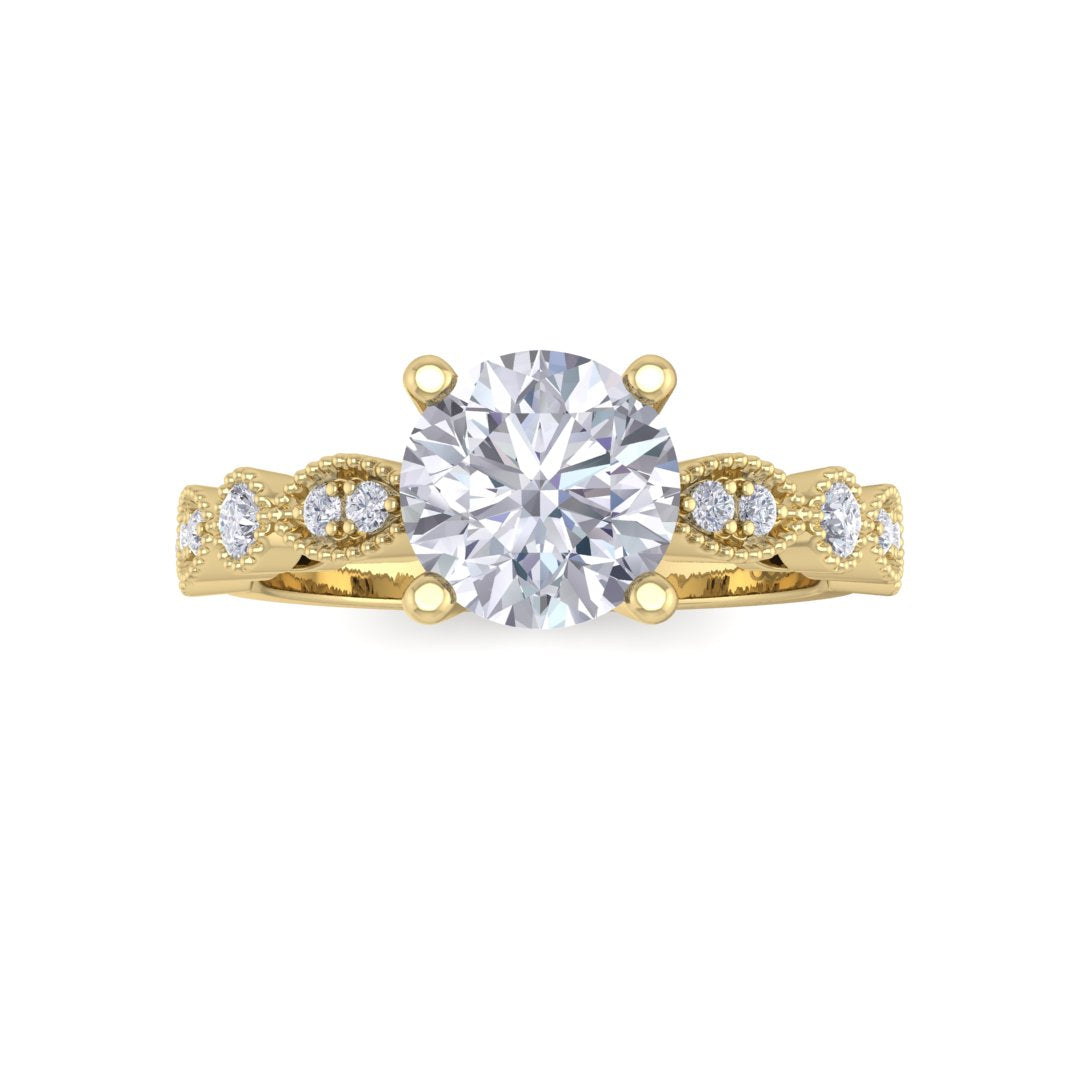 18K Yellow Gold Round Brilliant Diamond Milgrain Bridal Set 1.25tdw