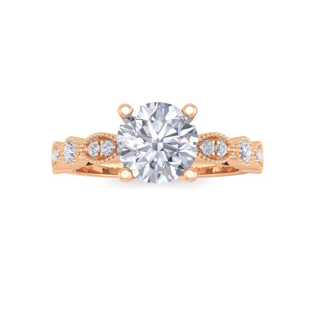 14K Rose Gold Round Brilliant Diamond Milgrain Bridal Set 1.25tdw