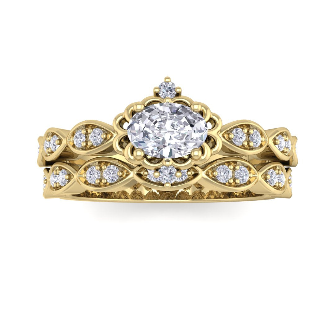 14k Yellow Gold 0.33ct Oval Diamond Filigree Halo Bridal Set 0.53tdw