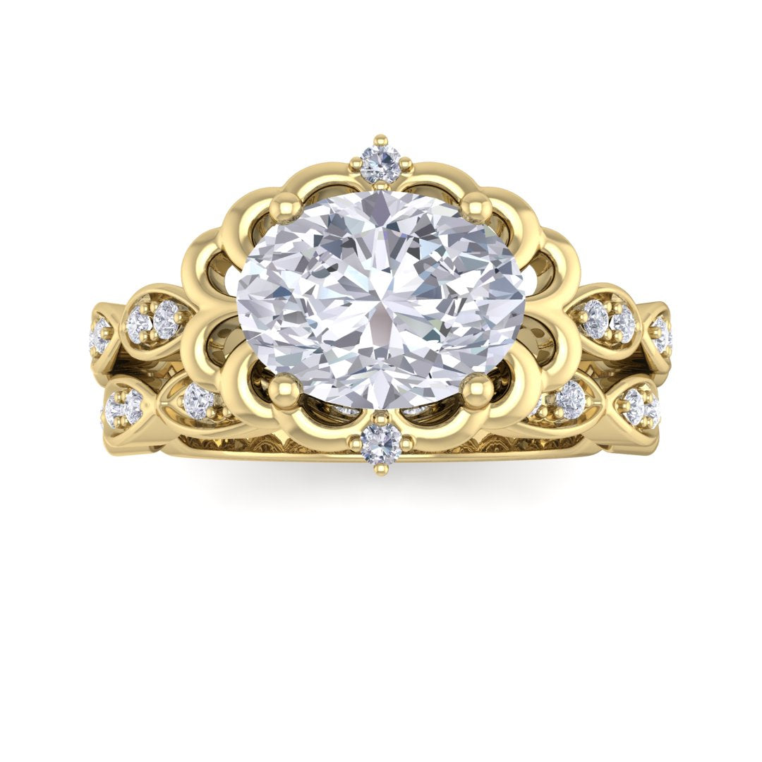 18k Yellow Gold 1.5ct Oval Diamond Filigree Halo Bridal Set 1.7tdw