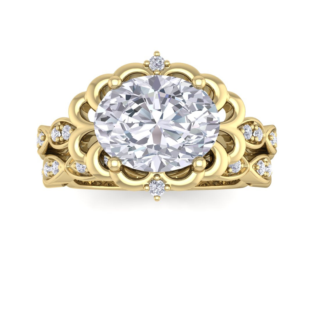14k Yellow Gold 2.0ct Oval Diamond Filigree Halo Bridal Set 2.2tdw