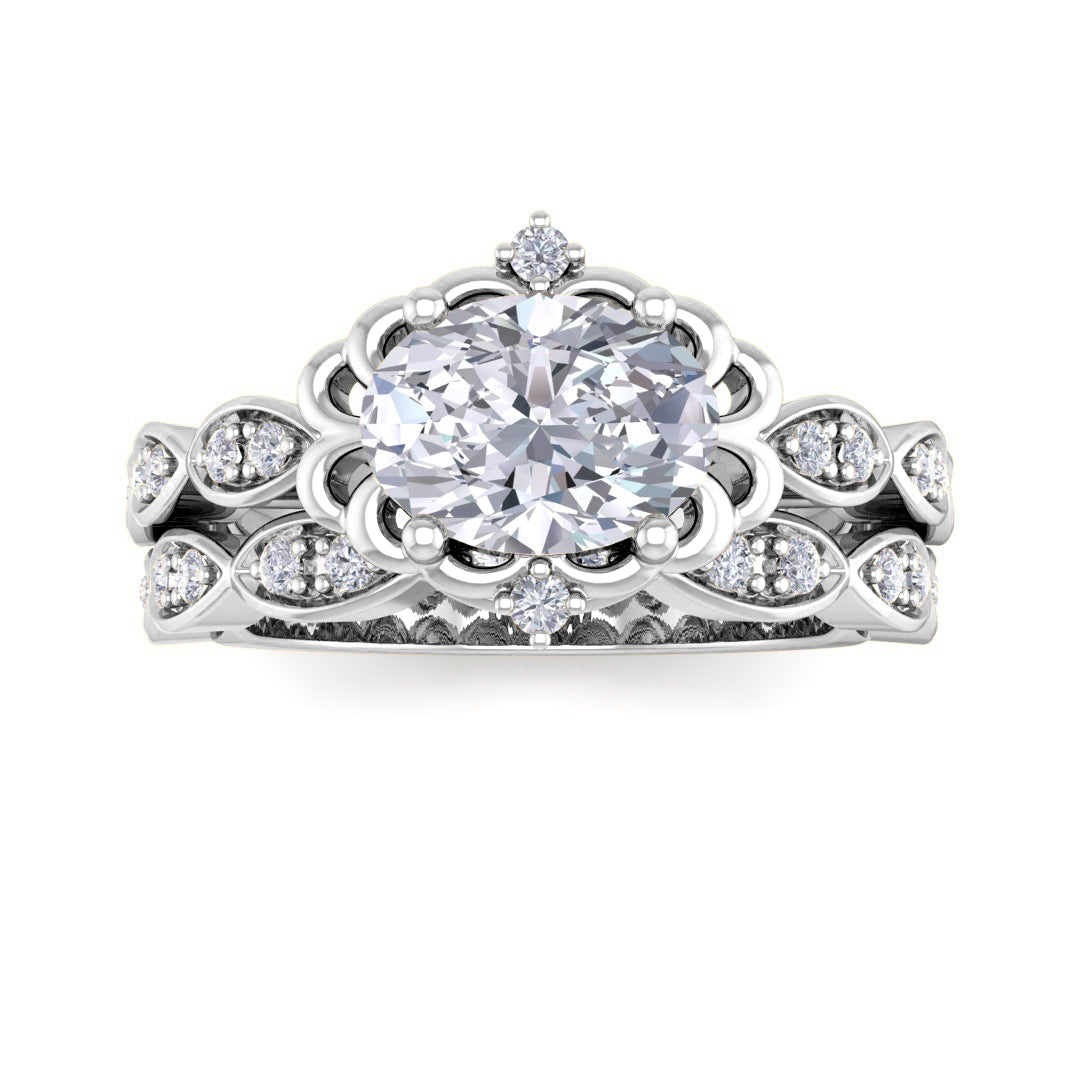 Platinum 1.0ct Oval Diamond Filigree Halo Bridal Set 1.2tdw