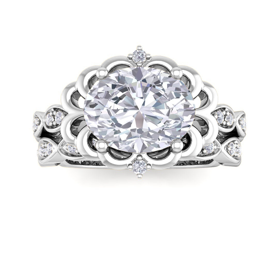 Platinum 2.0ct Oval Diamond Filigree Halo Bridal Set 2.2tdw