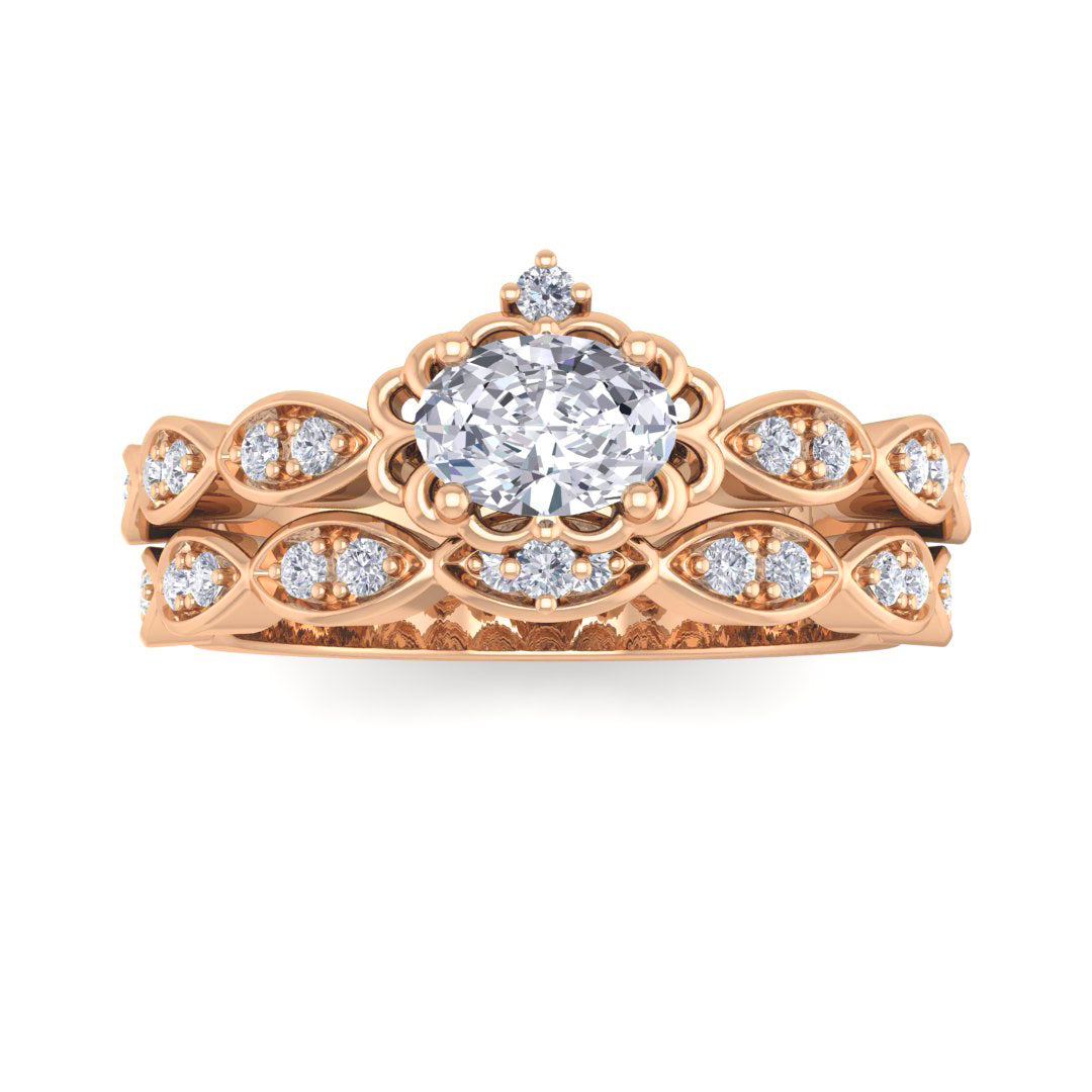 14k Rose Gold 0.33ct Oval Diamond Filigree Halo Bridal Set 0.53tdw