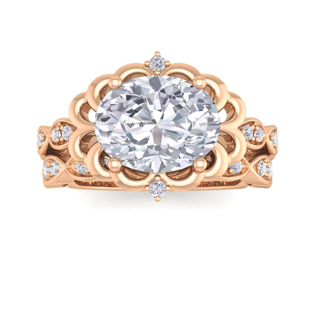 14k Rose Gold 2.0ct Oval Diamond Filigree Halo Bridal Set 2.2tdw