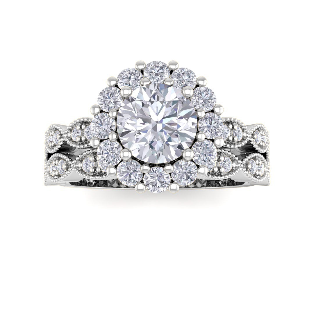 9k White Gold 0.75ct Round Brilliant Diamond Halo Bridal Set 1.3tdw