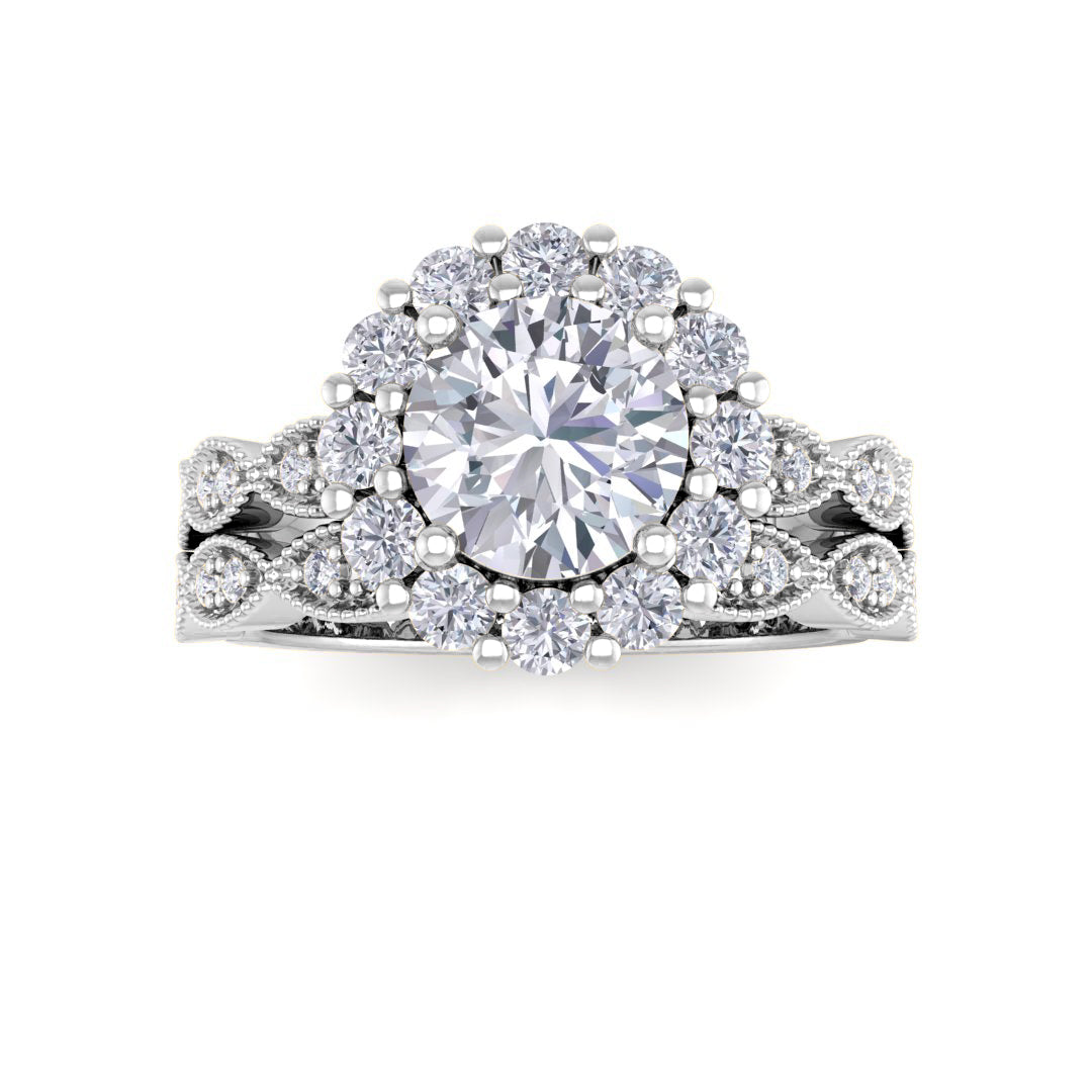 14k White Gold 1.0ct Round Brilliant Diamond Halo Bridal Set 1.55tdw