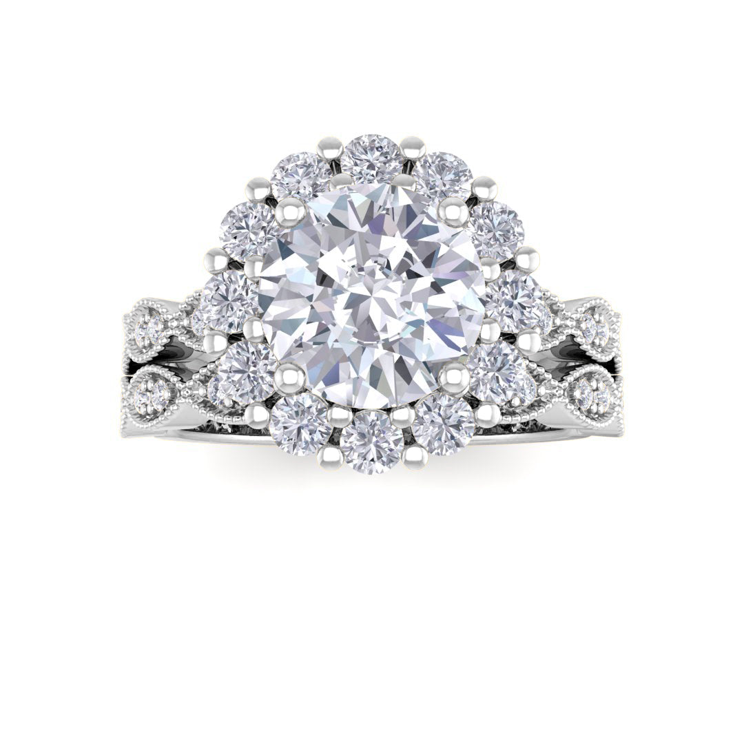 9k White Gold 1.5ct Round Brilliant Diamond Halo Bridal Set 2.05tdw