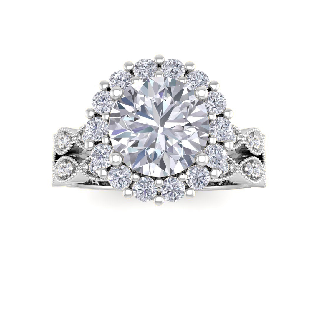 18k White Gold 2.0ct Round Brilliant Diamond Halo Bridal Set 2.55tdw