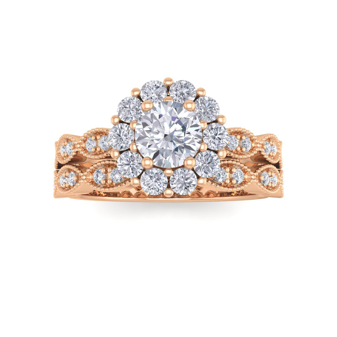 9k Rose Gold 0.5ct Round Brilliant Diamond Halo Bridal Set 1.05tdw