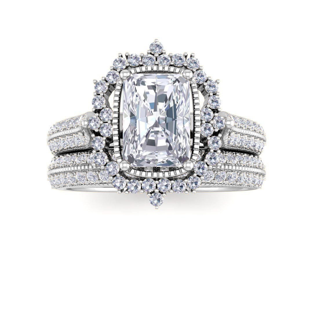 Platinum 1.0ct Emerald Cut Diamond Vintage Halo Bridal Set 1.5tdw