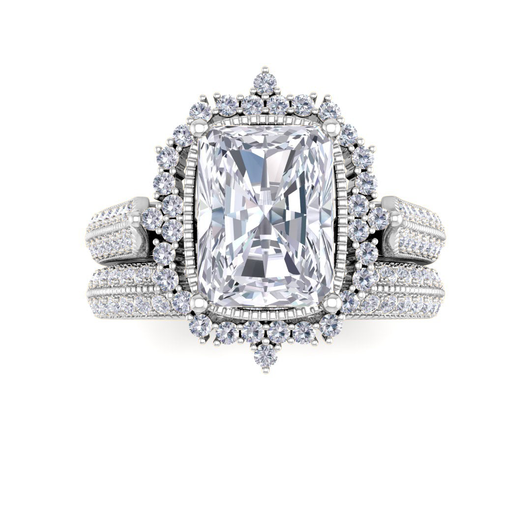 Platinum 1.5ct Emerald Cut Diamond Vintage Halo Bridal Set 2.0tdw