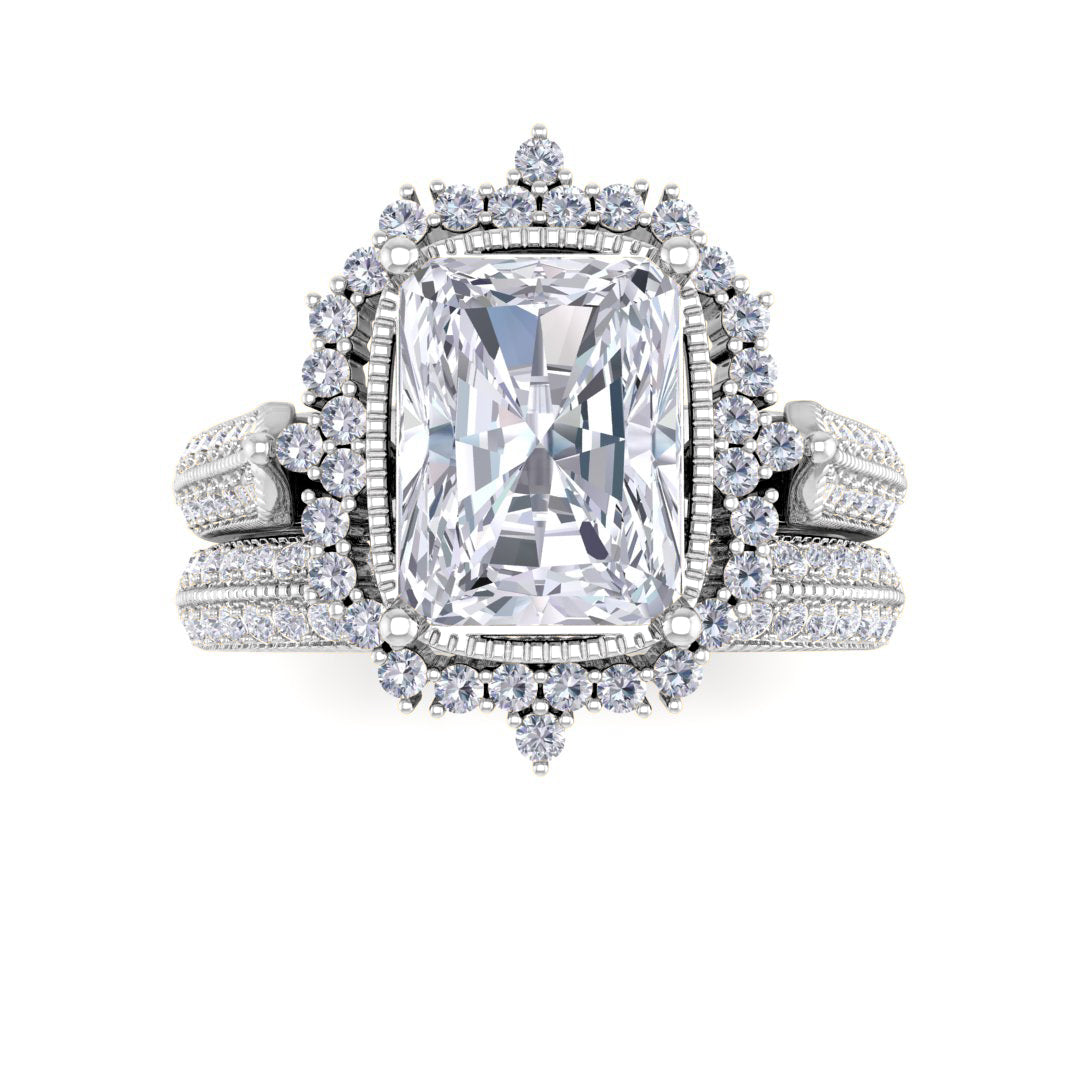Platinum 2.0ct Emerald Cut Diamond Vintage Halo Bridal Set 2.5tdw