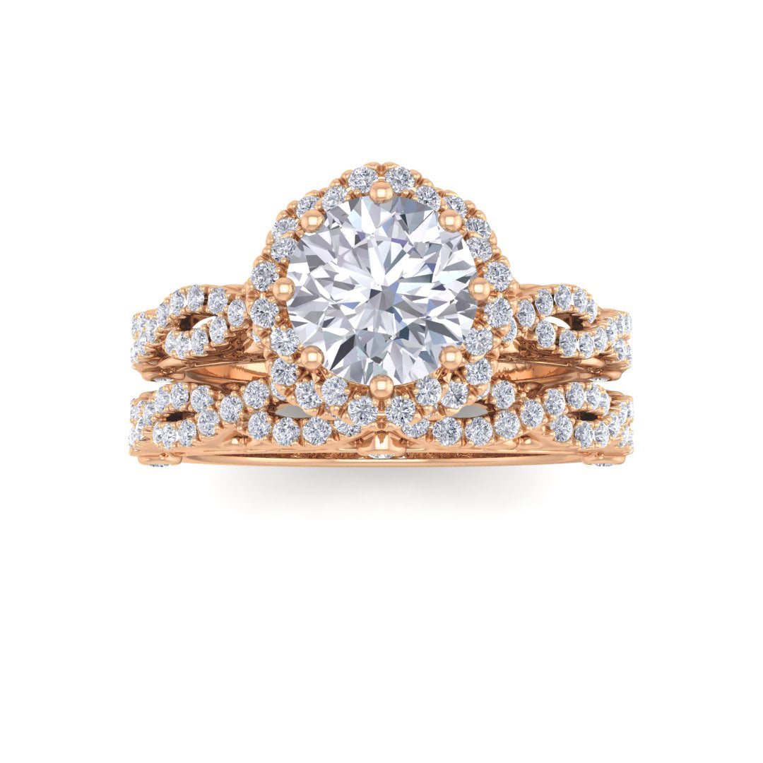 14k Rose Gold 1.0ct Round Brilliant Diamond Flower Halo Bridal Set 1.5tdw