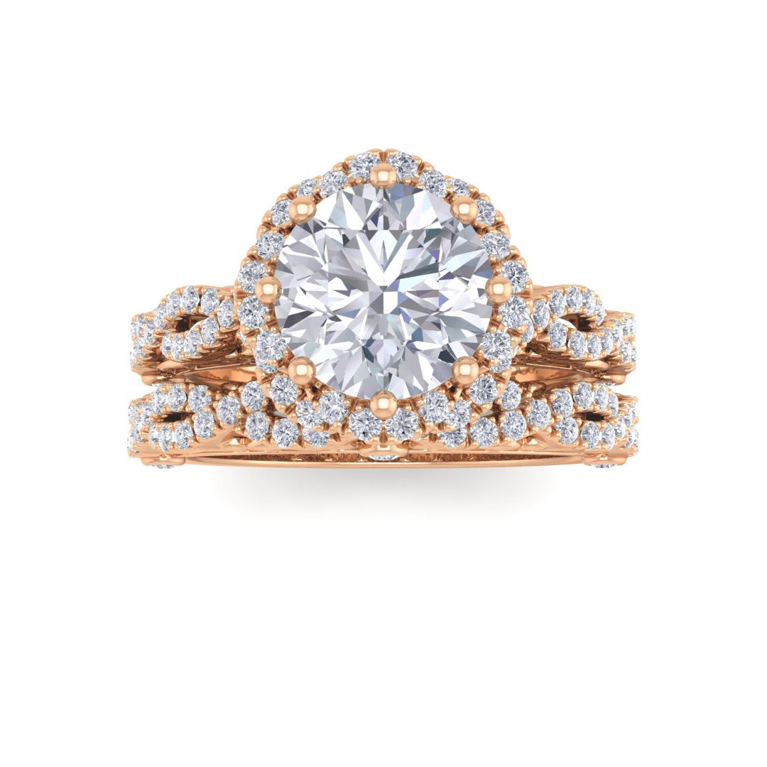 9k Rose Gold 1.5ct Round Brilliant Diamond Flower Halo Bridal Set 2.0tdw