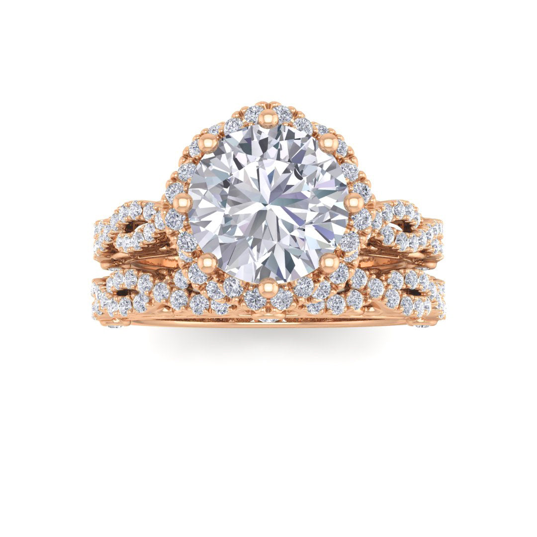 18k Rose Gold 2.0ct Round Brilliant Diamond Flower Halo Bridal Set 2.5tdw