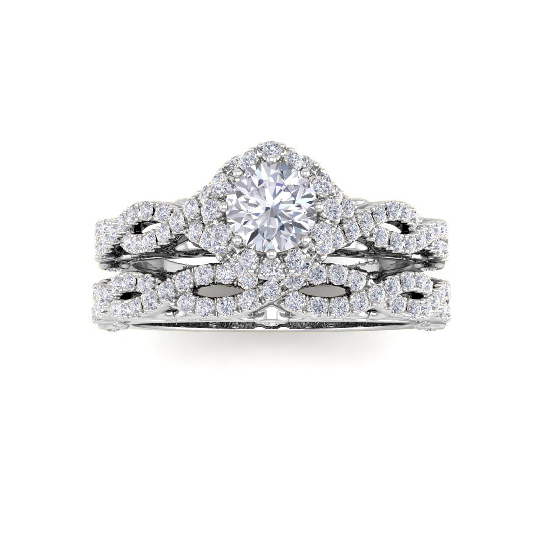 14k White Gold 0.33ct Round Brilliant Diamond Flower Halo Bridal Set 0.83tdw