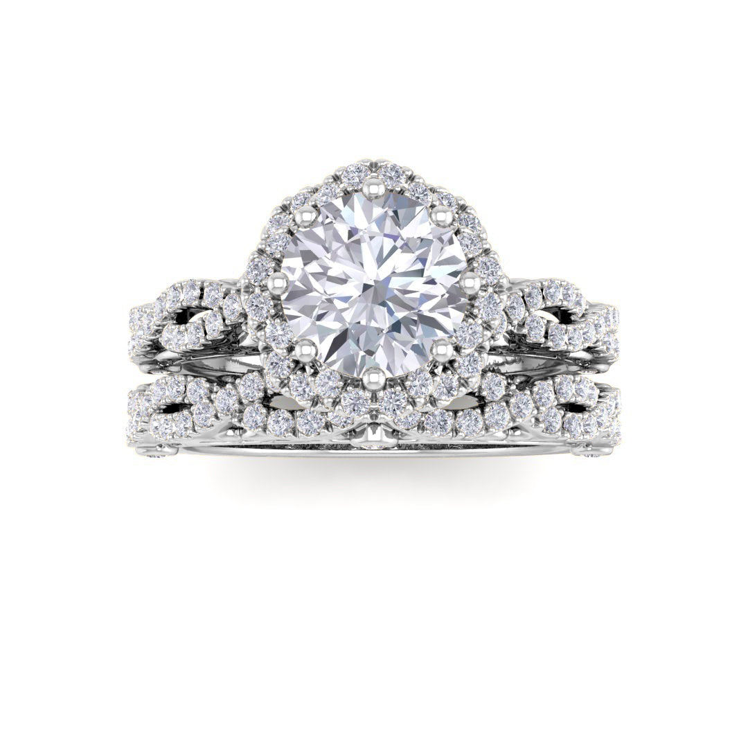 14k White Gold 1.0ct Round Brilliant Diamond Flower Halo Bridal Set 1.5tdw