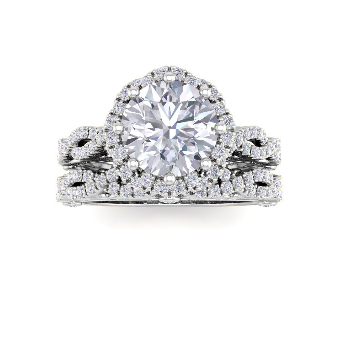 9k White Gold 1.5ct Round Brilliant Diamond Flower Halo Bridal Set 2.0tdw