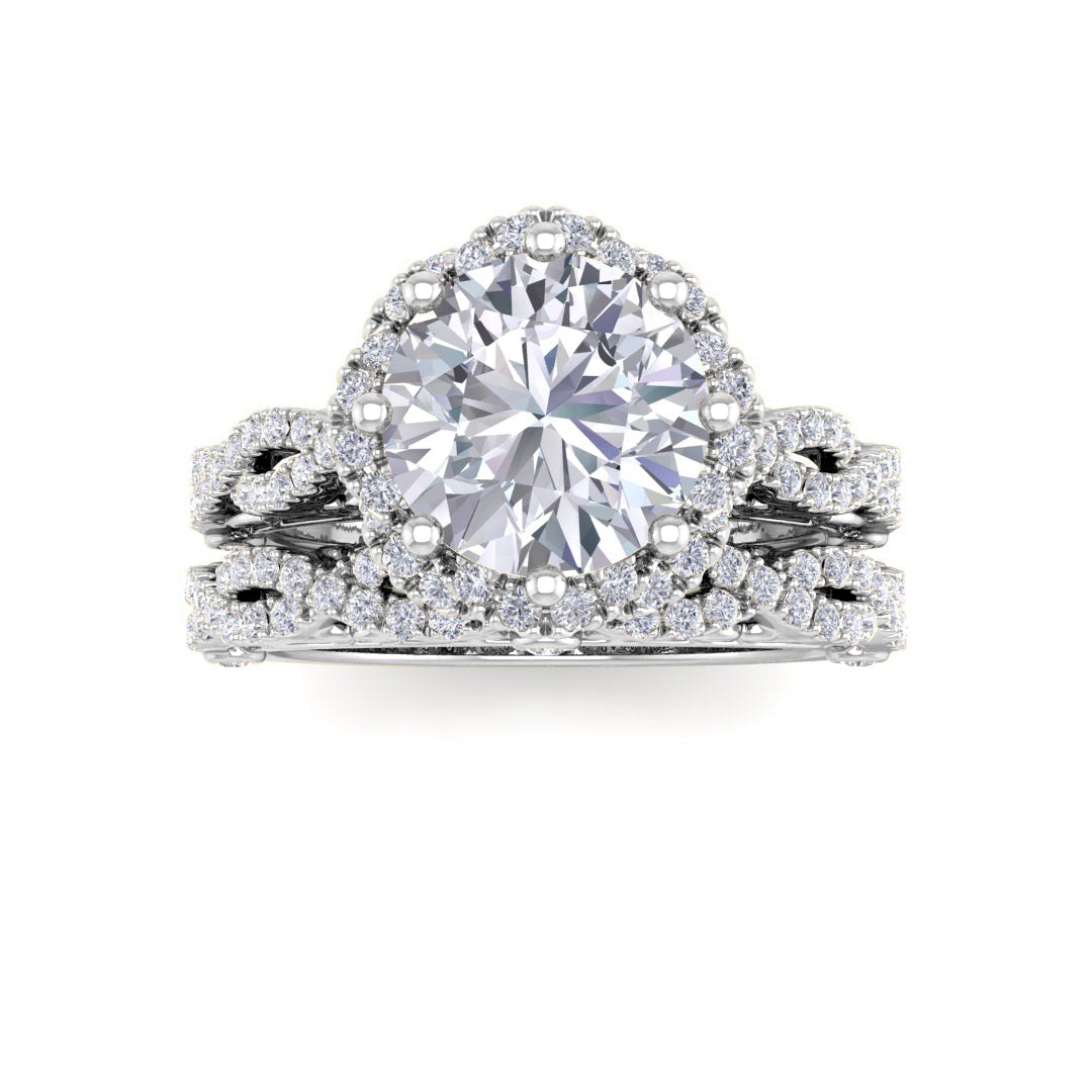 9k White Gold 2.0ct Round Brilliant Diamond Flower Halo Bridal Set 2.5tdw