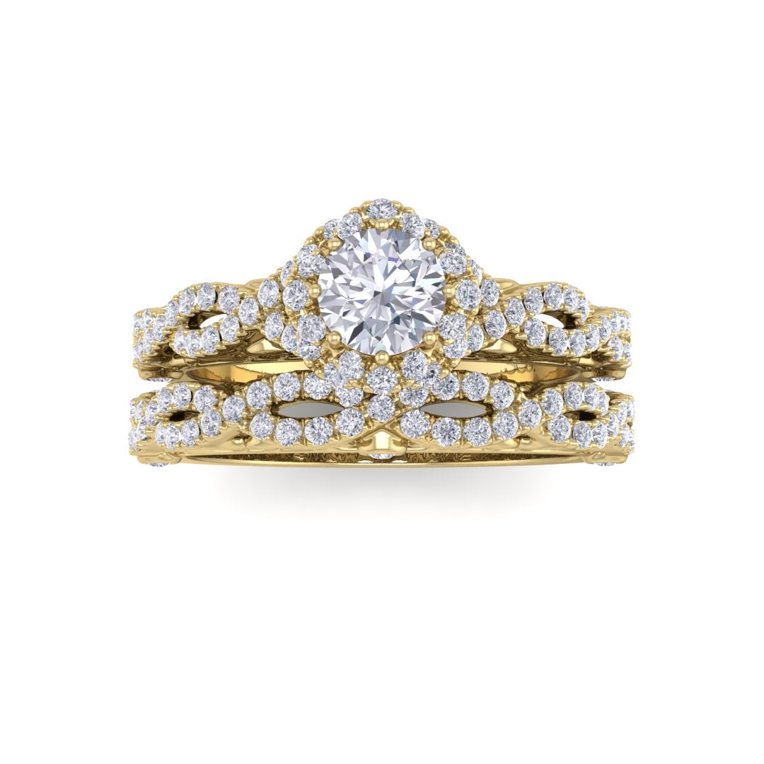 9k Yellow Gold 0.33ct Round Brilliant Diamond Flower Halo Bridal Set 0.83tdw