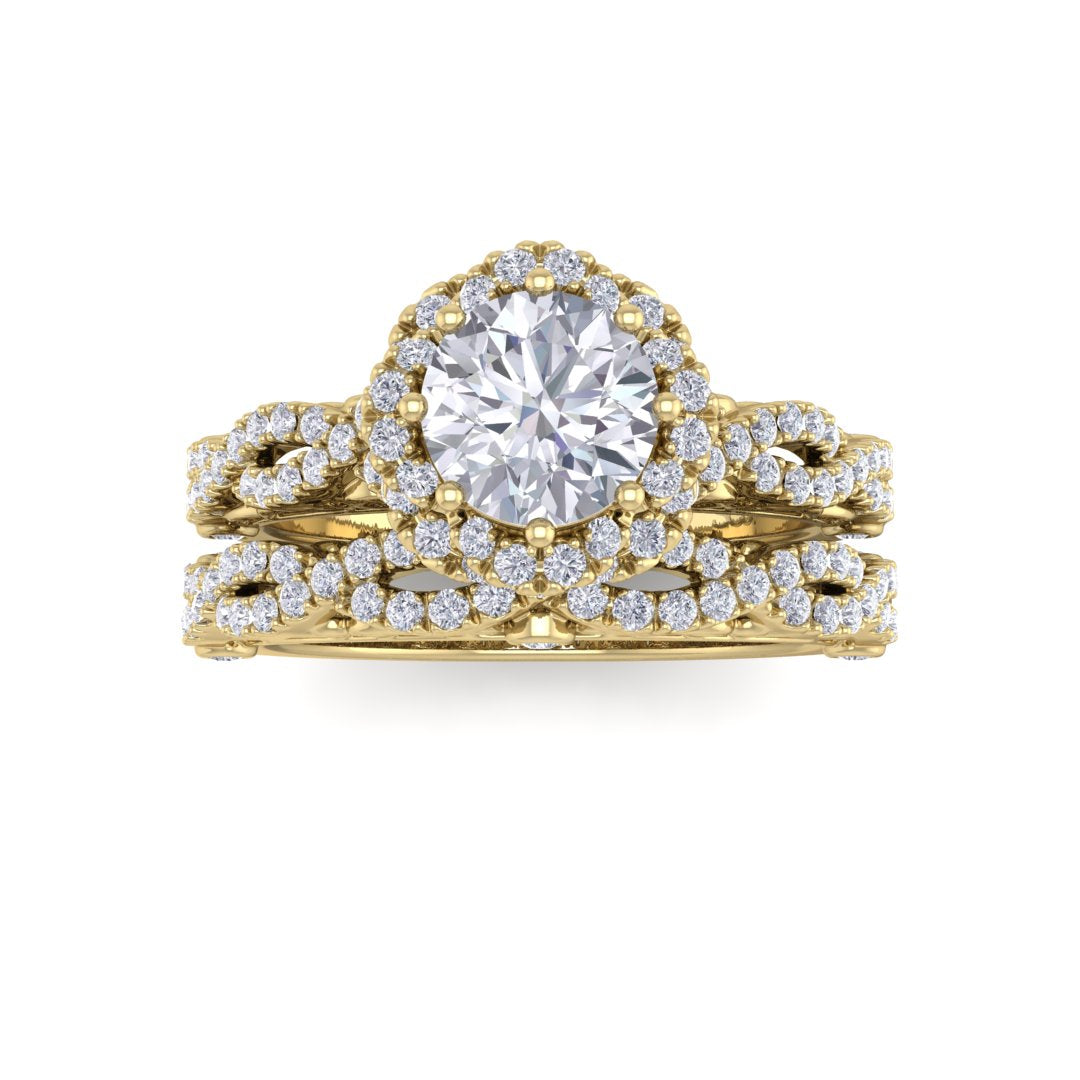 14k Yellow Gold 0.75ct Round Brilliant Diamond Flower Halo Bridal Set 1.25tdw