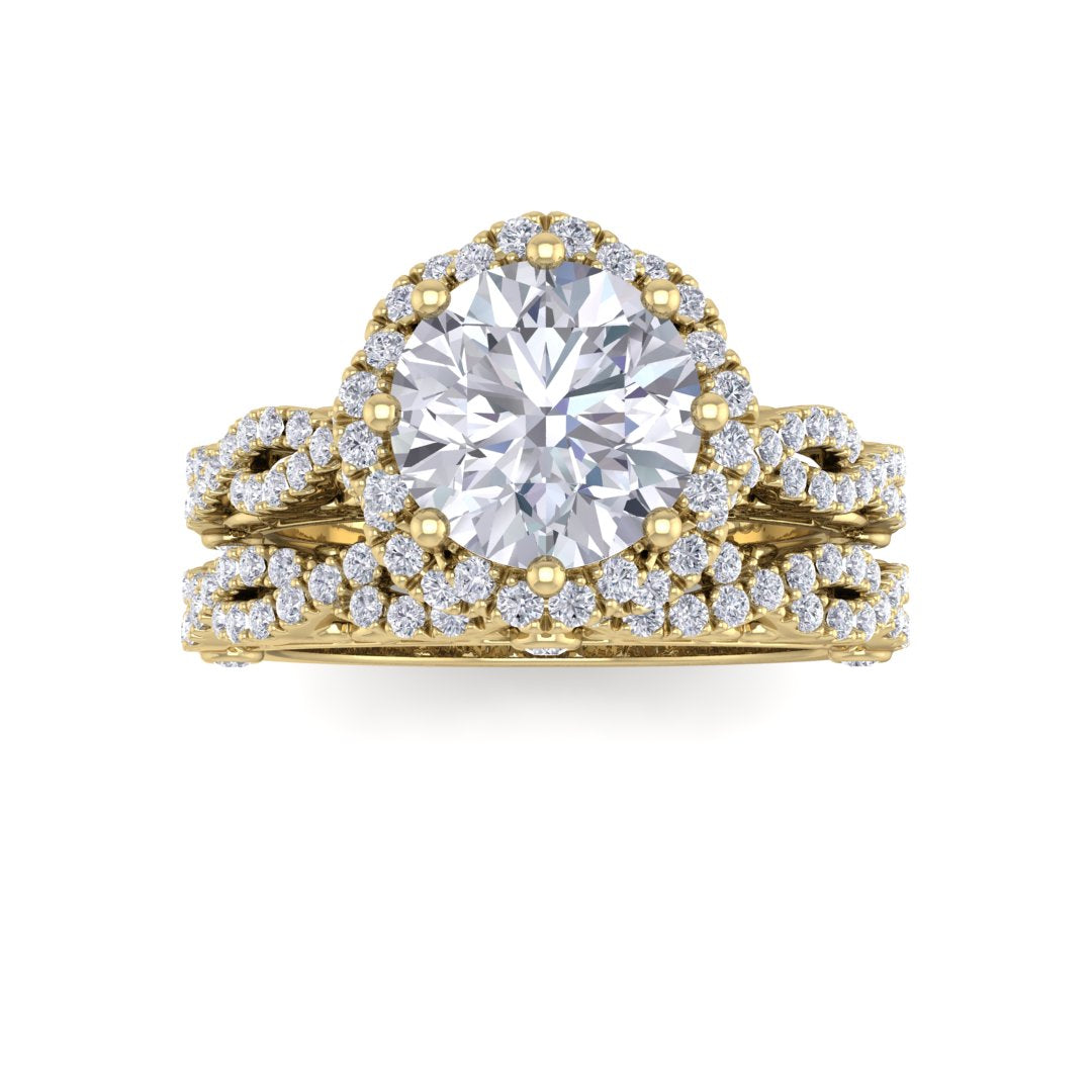 9k Yellow Gold 1.5ct Round Brilliant Diamond Flower Halo Bridal Set 2.0tdw