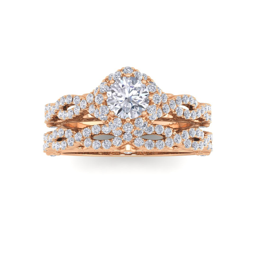 14k Rose Gold 0.33ct Round Brilliant Diamond Flower Halo Bridal Set 0.83tdw