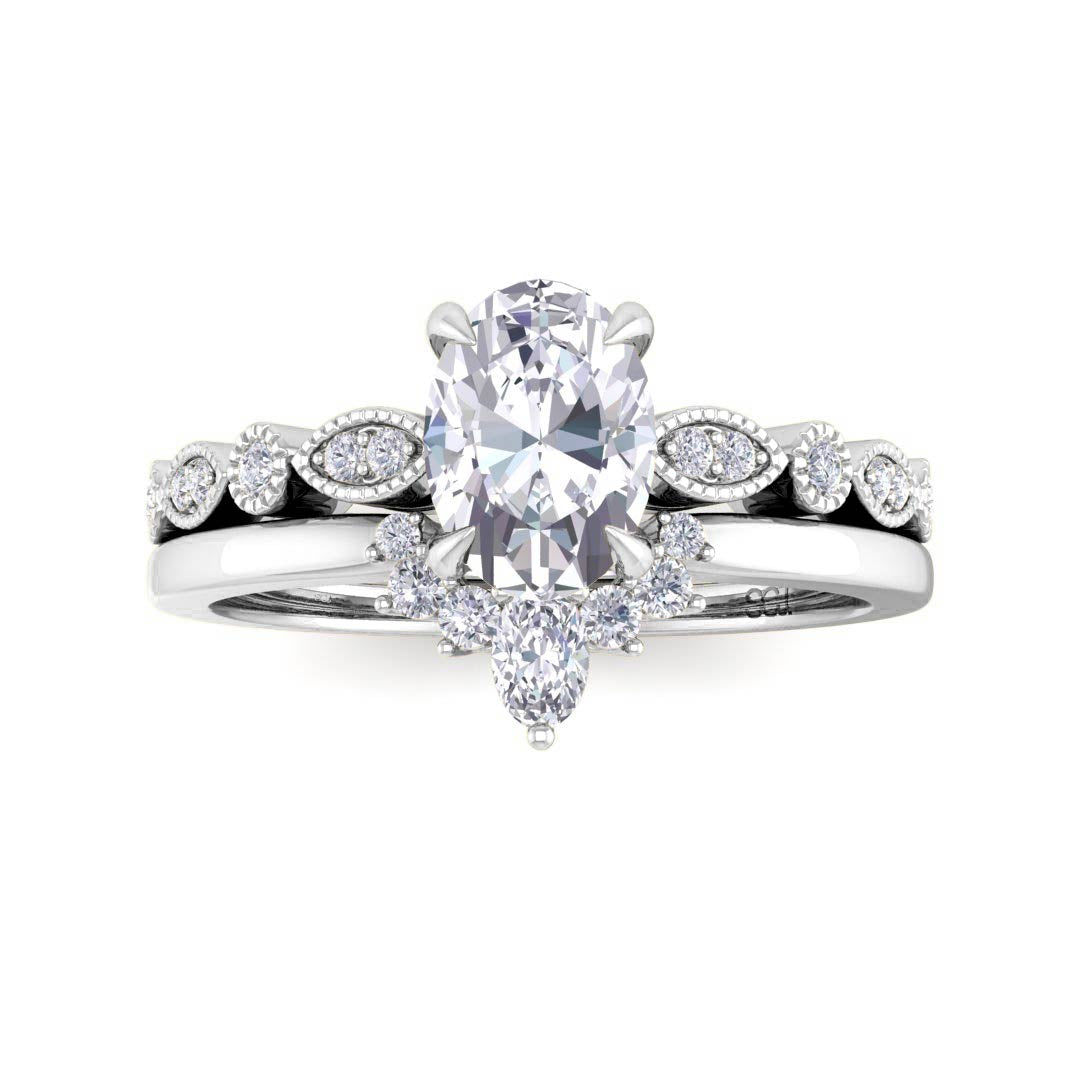 Platinum 0.75ct Oval Diamond Tiara Bridal Set 0.92tdw