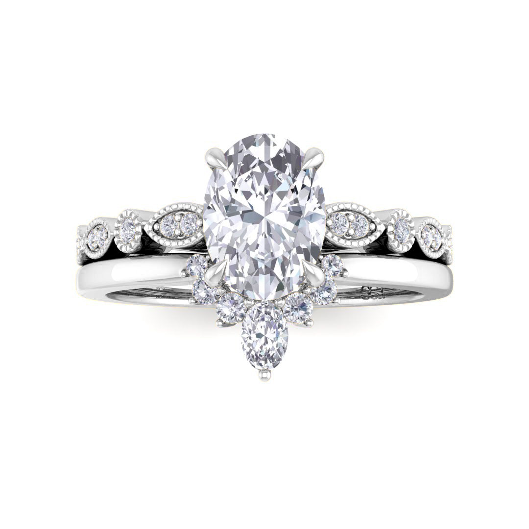 14k White Gold 1.0ct Oval Diamond Tiara Bridal Set 1.17tdw