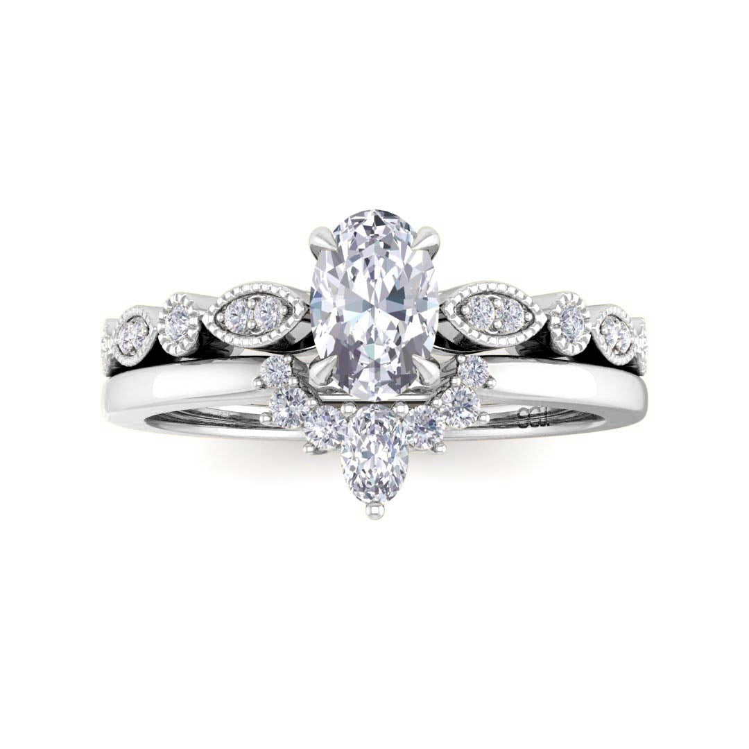 18k White Gold 1.5ct Oval Diamond Tiara Bridal Set 1.67tdw