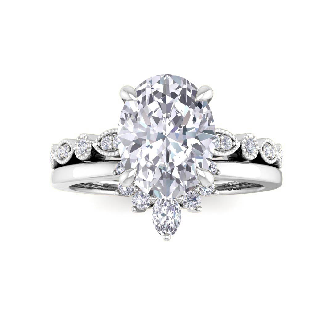 9k White Gold 2.0ct Oval Diamond Tiara Bridal Set 2.17tdw