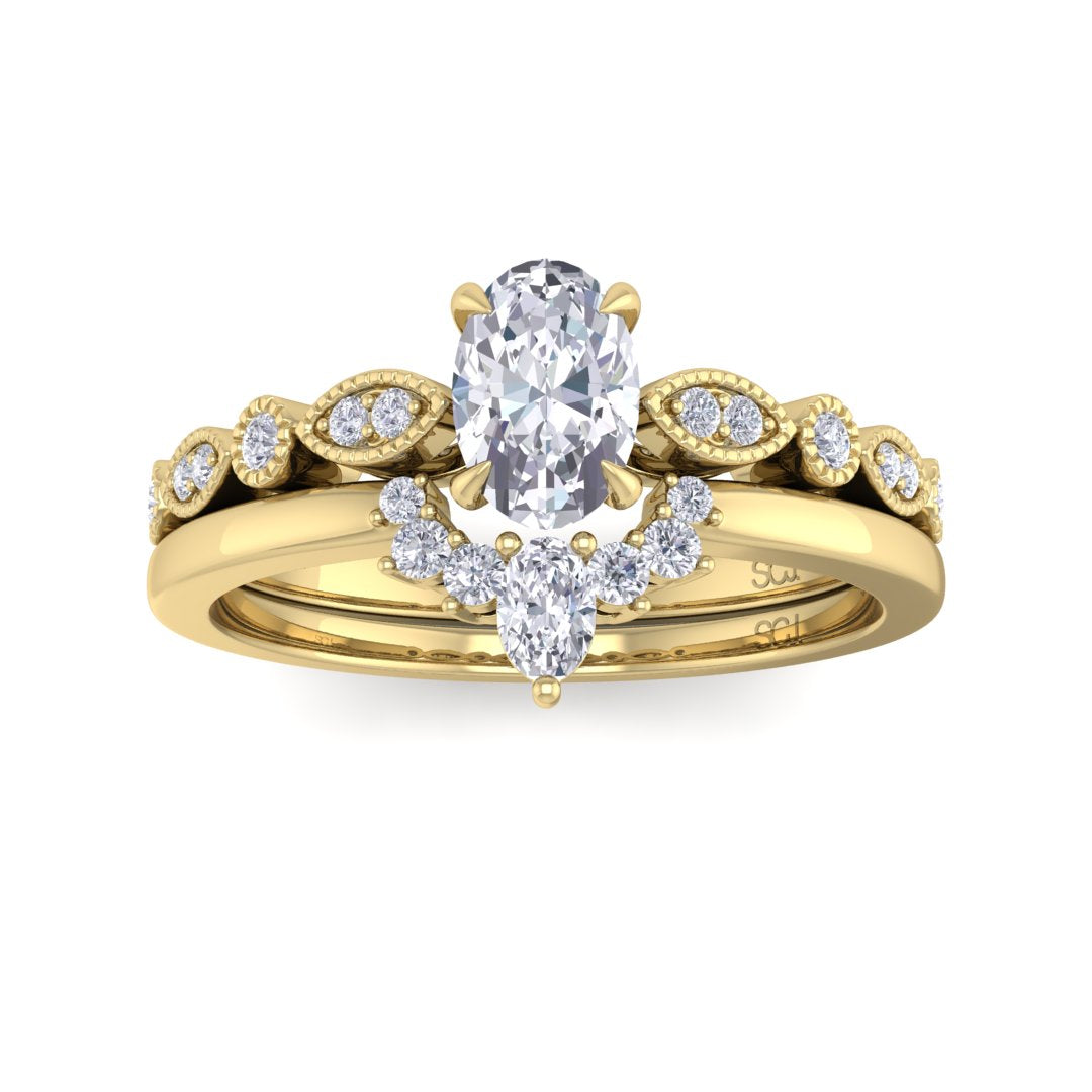 14k Yellow Gold 0.5ct Oval Diamond Tiara Bridal Set 0.67tdw