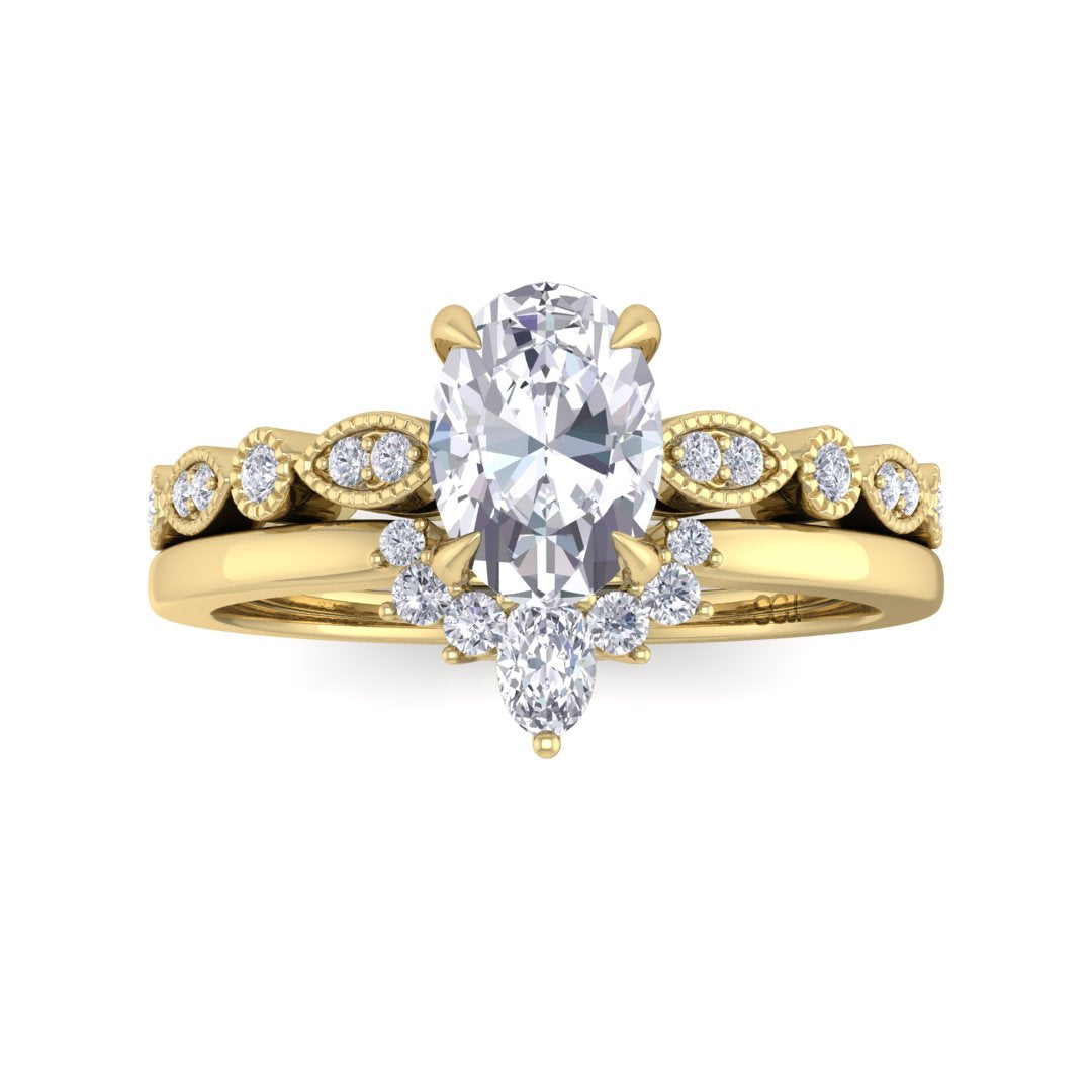 18k Yellow Gold 0.75ct Oval Diamond Tiara Bridal Set 0.92tdw