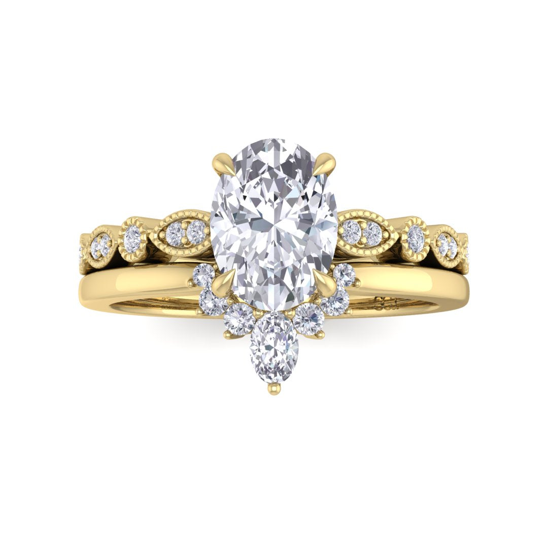 9k Yellow Gold 1.0ct Oval Diamond Tiara Bridal Set 1.17tdw