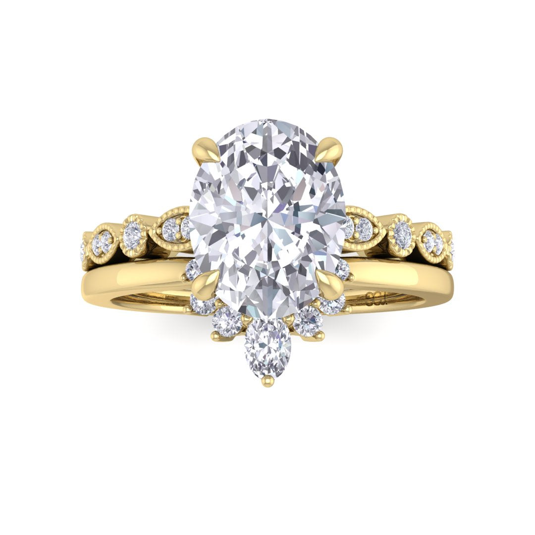 9k Yellow Gold 2.0ct Oval Diamond Tiara Bridal Set 2.17tdw