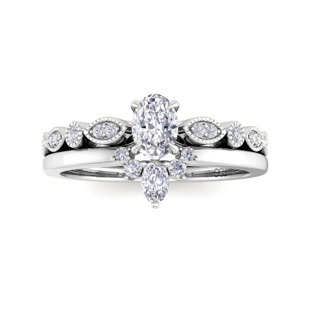 Platinum 0.33ct Oval Diamond Tiara Bridal Set 0.5tdw