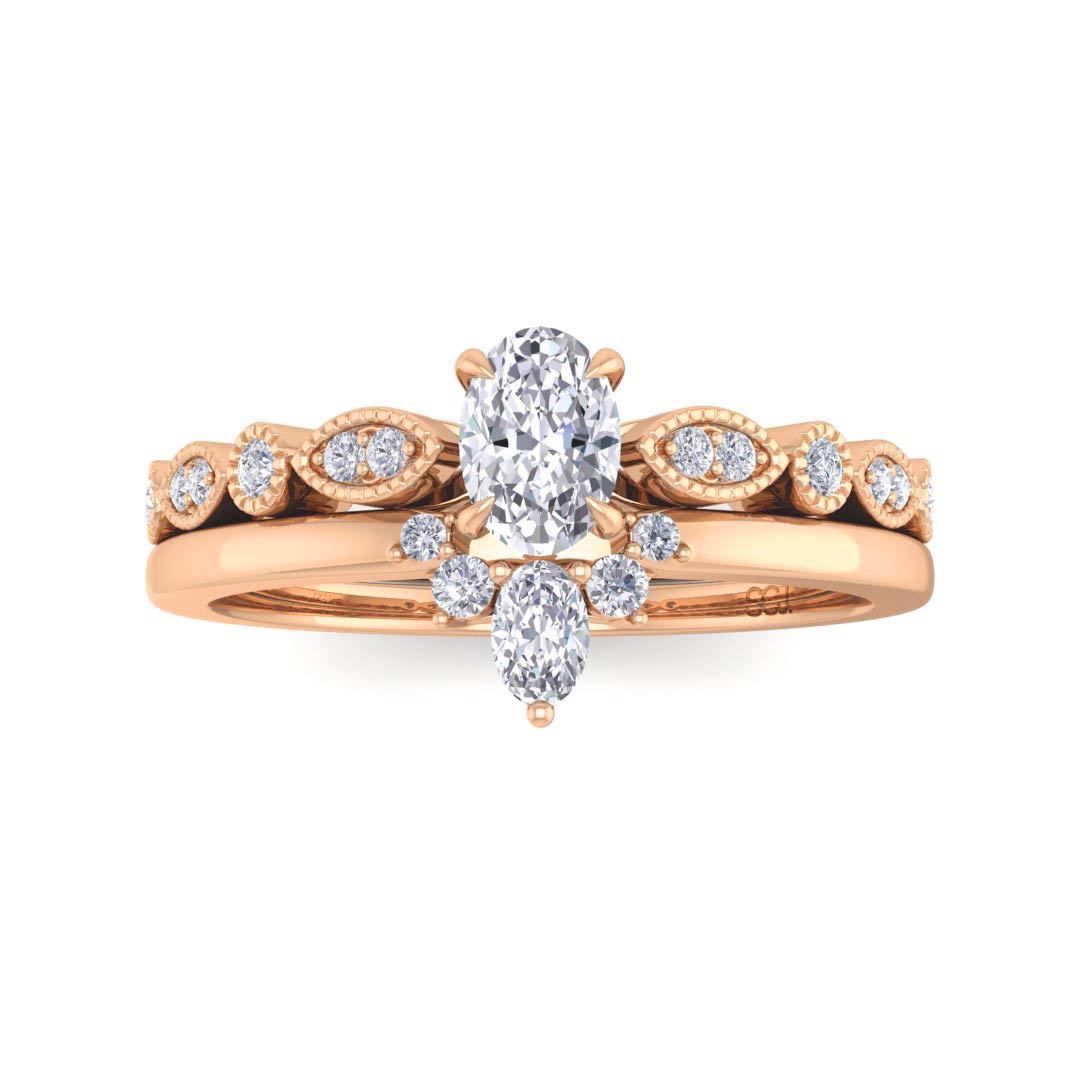 9k Rose Gold 0.33ct Oval Diamond Tiara Bridal Set 0.5tdw