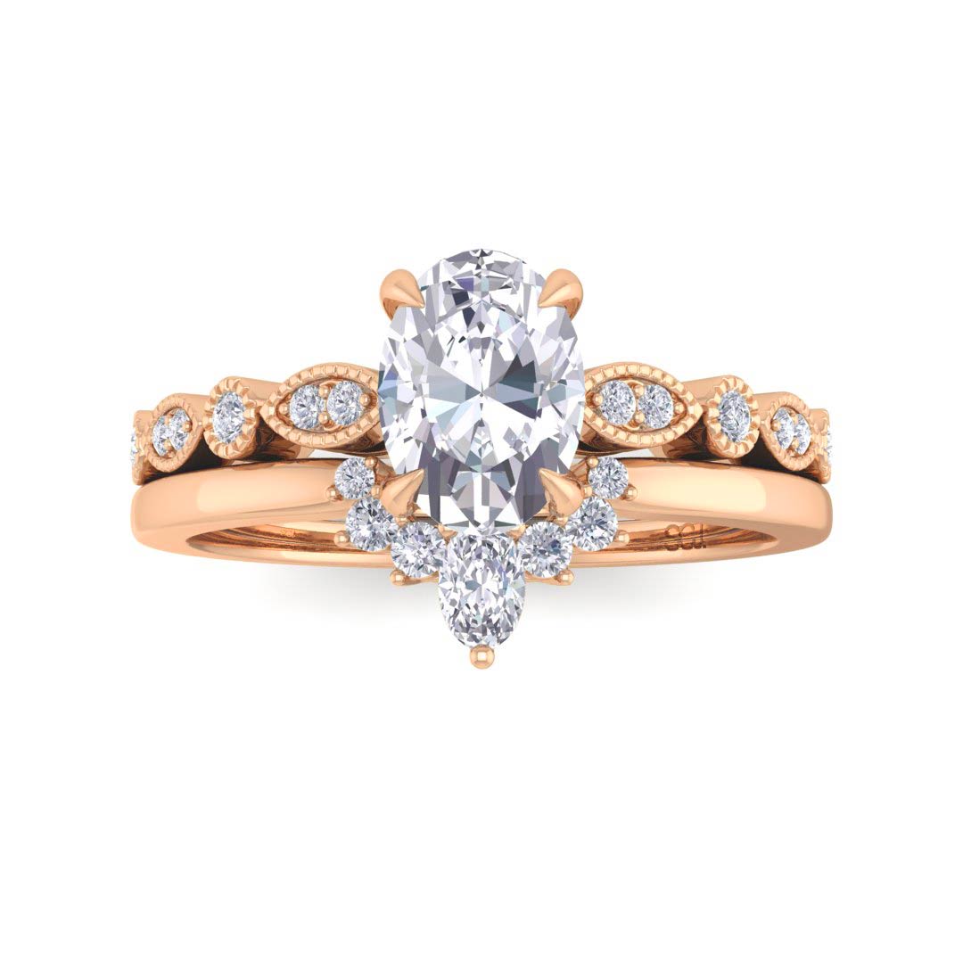 14k Rose Gold 0.75ct Oval Diamond Tiara Bridal Set 0.92tdw