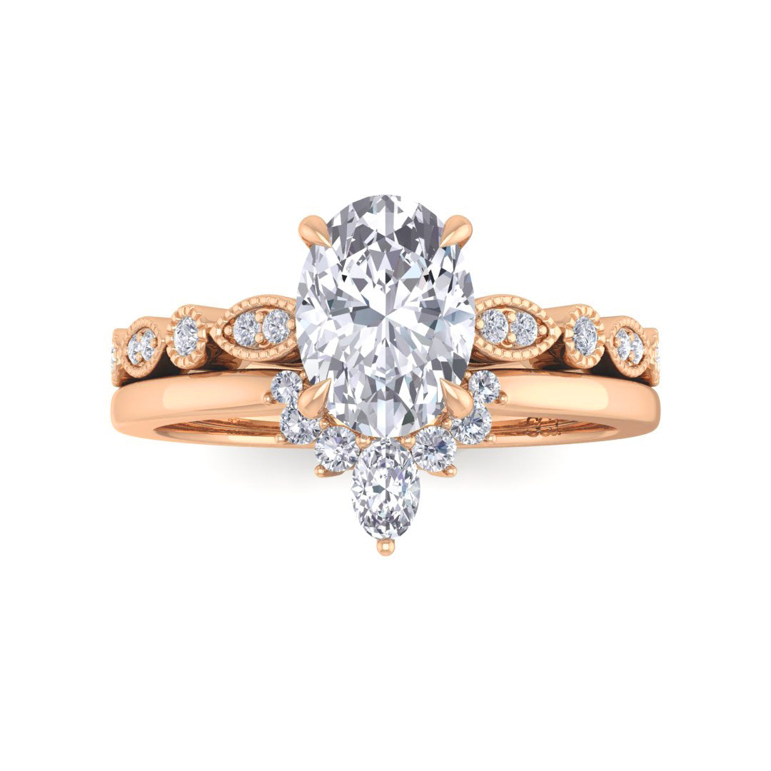 14k Rose Gold 1.0ct Oval Diamond Tiara Bridal Set 1.17tdw