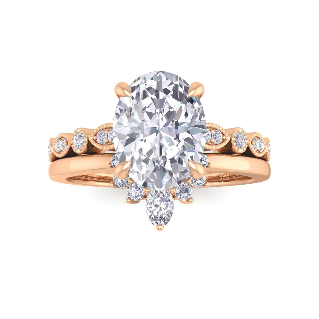 14k Rose Gold 2.0ct Oval Diamond Tiara Bridal Set 2.17tdw