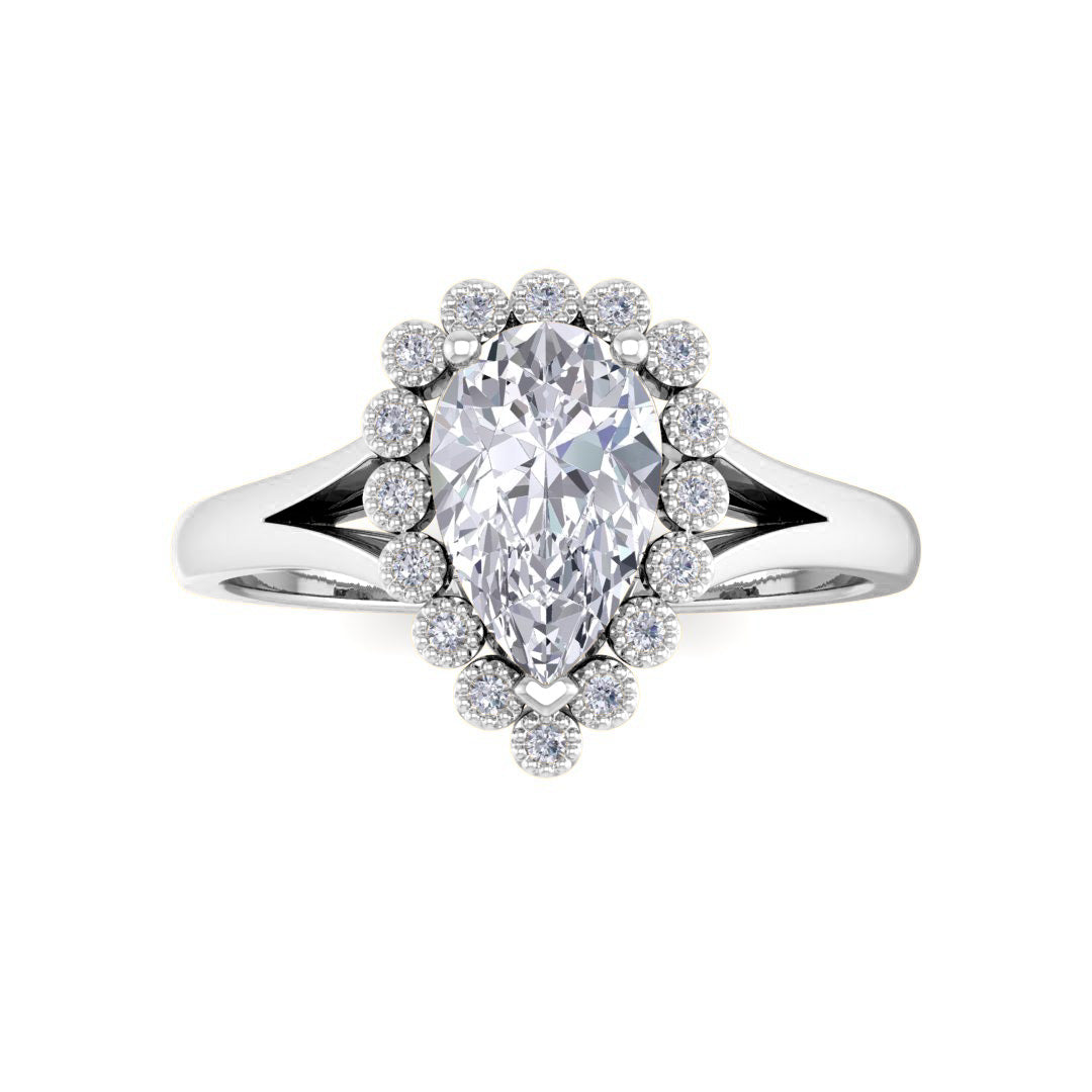 9k White Gold 1.0ct Pear Diamond Halo Tiara Bridal Set 1.4tdw