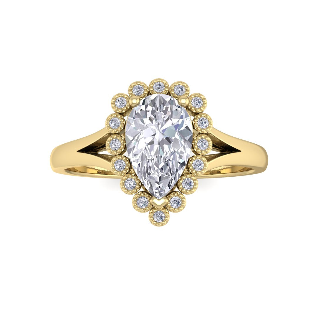 9k Yellow Gold 1.0ct Pear Diamond Halo Tiara Bridal Set 1.4tdw