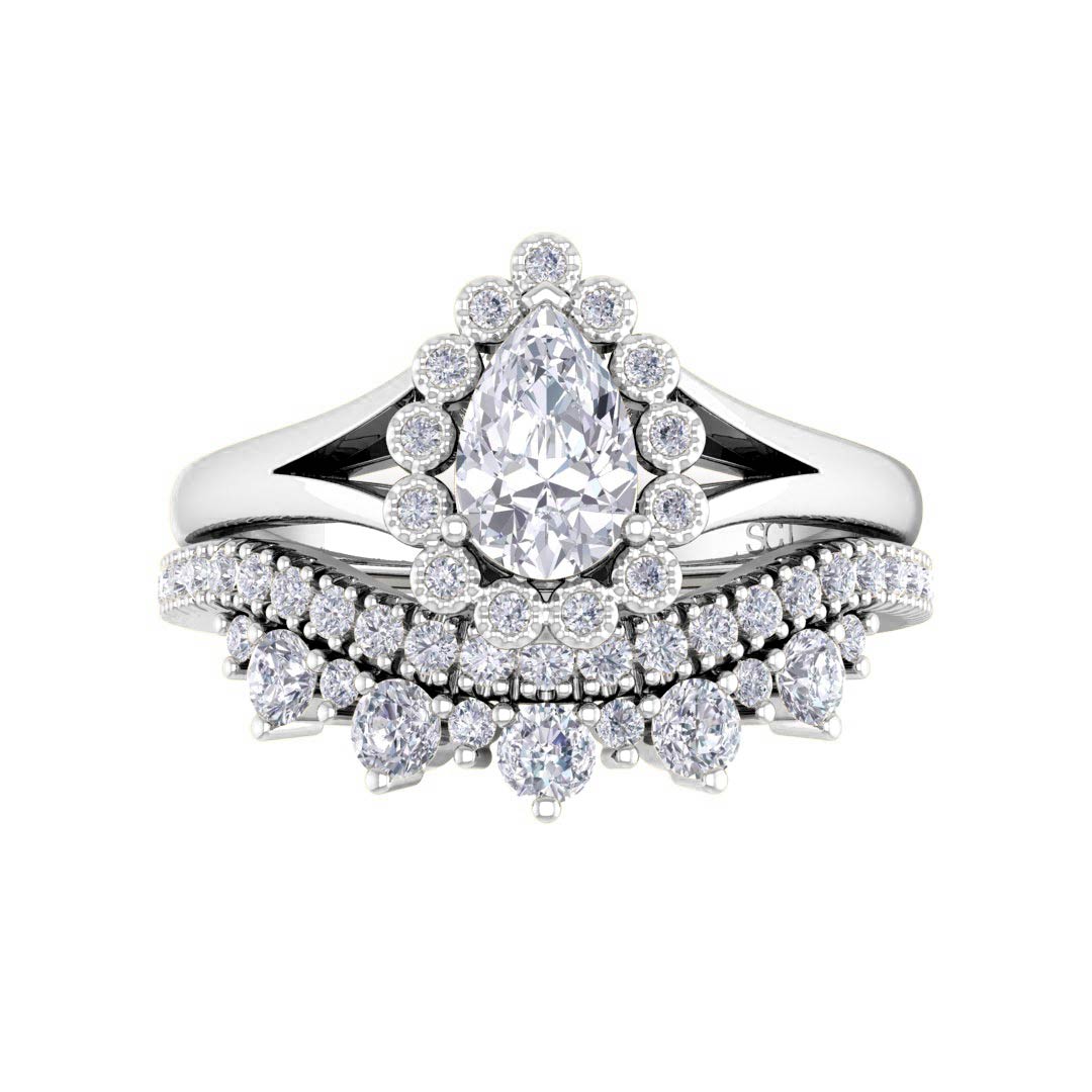 Platinum 0.5ct Pear Diamond Halo Tiara Bridal Set 0.9tdw