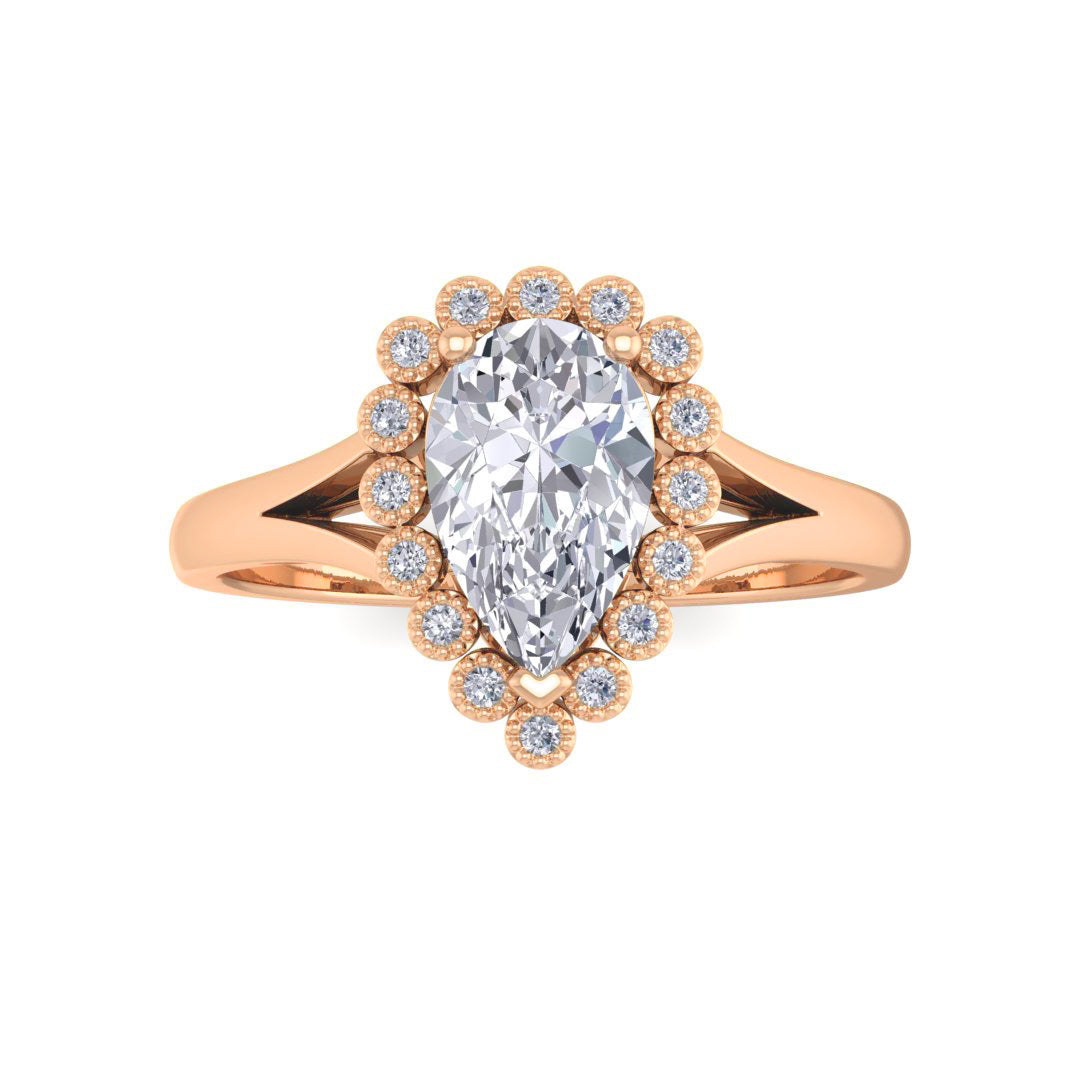 9k Rose Gold 1.0ct Pear Diamond Halo Tiara Bridal Set 1.4tdw