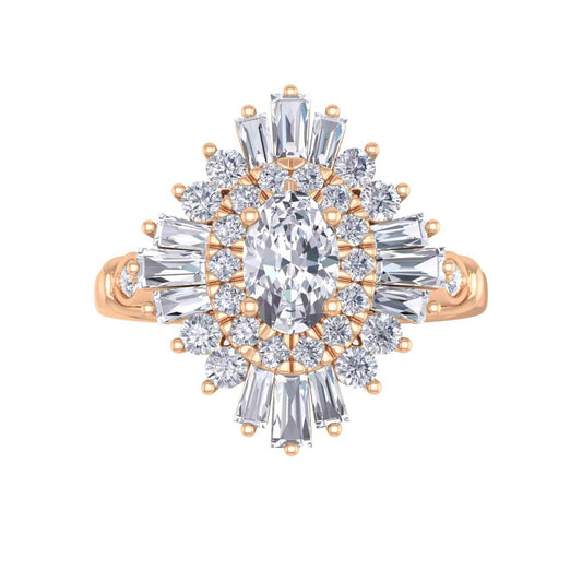 18k Rose Gold 0.5ct Oval Diamond Baguette Starburst Engagement Ring 1.0tdw