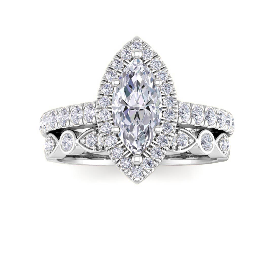 14k White Gold 0.75ct Marquise Diamond Halo Bridal Set 1.25tdw